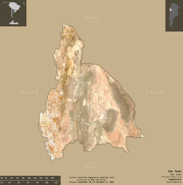 San Juan Provincia Argentina Imágenes Satelitales Sentinel Forma Aislada Sobre —  Fotos de Stock