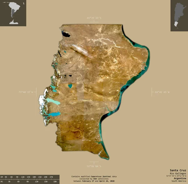 Santa Cruz Província Argentina Imagens Satélite Sentinela Forma Isolada Fundo — Fotografia de Stock