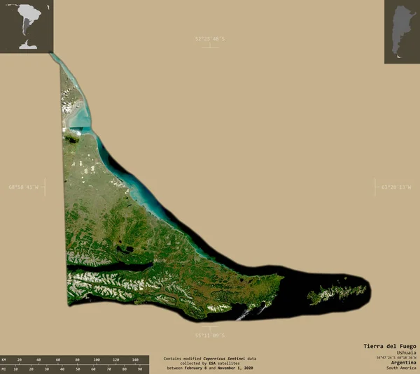 Tierra Del Fuego Argentína Nemzeti Területe Sentinel Műholdképek Alakzat Elszigetelt — Stock Fotó