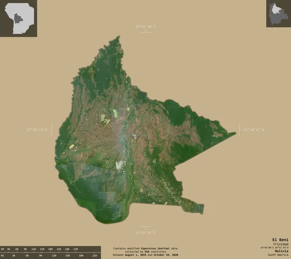 Beni Departement Bolivien Satellitenbilder Von Sentinel Form Isoliert Auf Festem — Stockfoto