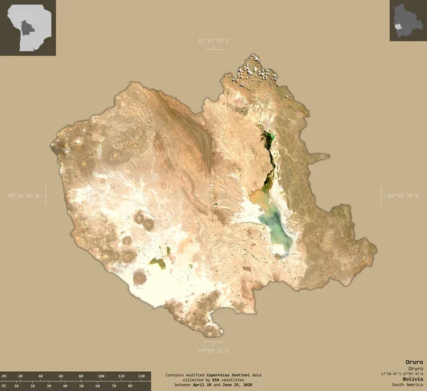 Oruro Dipartimento Della Bolivia Immagini Satellitari Sentinel Forma Isolata Fondo — Foto Stock