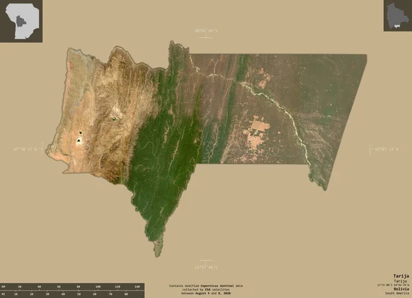 Tarija Departamento Bolivia Imágenes Satelitales Sentinel Forma Aislada Sobre Fondo — Foto de Stock