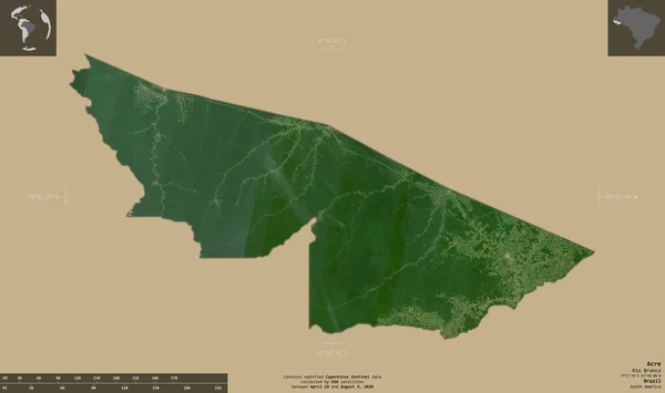 Acre Stát Brazílie Sentinel Satelitní Snímky Tvar Izolovaný Pevném Pozadí — Stock fotografie