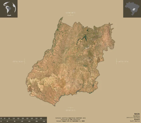 Goias Stát Brazílie Sentinel Satelitní Snímky Tvar Izolovaný Pevném Pozadí — Stock fotografie