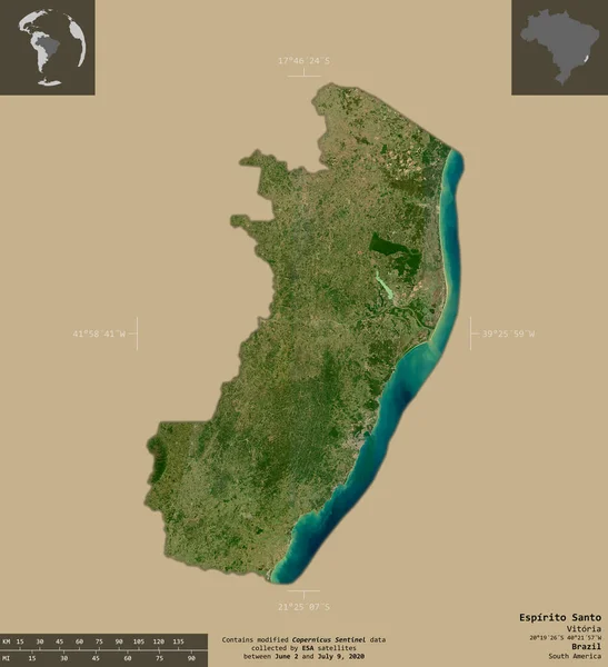 Espirito Santo État Brésil Imagerie Satellite Sentinel Forme Isolée Sur — Photo