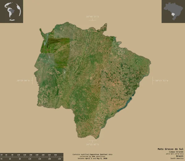 Mato Grosso Sul Estado Brasil Imágenes Satelitales Sentinel Forma Aislada — Foto de Stock