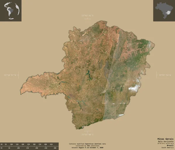 Minas Gerais Estado Brasil Imágenes Satelitales Sentinel Forma Aislada Sobre —  Fotos de Stock