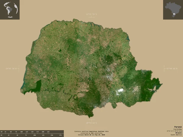 Parana State Brazil Sentinel Satellite Imagery Shape Isolated Solid Background — Stock Photo, Image
