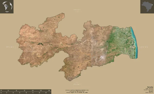 Paraiba Estado Brasil Imágenes Satelitales Sentinel Forma Aislada Sobre Fondo — Foto de Stock