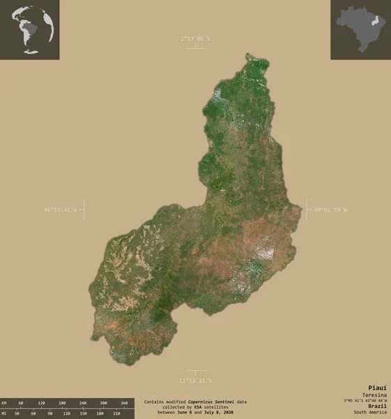 Piaui Estado Brasil Imágenes Satelitales Sentinel Forma Aislada Sobre Fondo — Foto de Stock