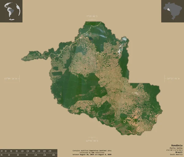Rondonia Estado Brasil Imágenes Satelitales Sentinel Forma Aislada Sobre Fondo —  Fotos de Stock