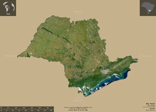 Sao Paulo État Brésil Imagerie Satellite Sentinel Forme Isolée Sur — Photo