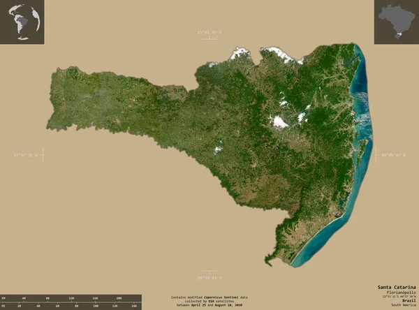 Santa Catarina Delstaten Brasilien Satellitbilder Från Sentinel Form Isolerad Solid — Stockfoto