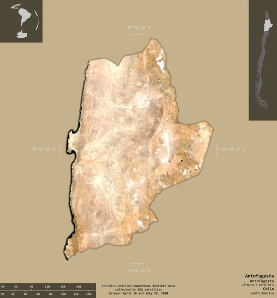 Antofagasta Regionen Chile Satellitbilder Från Sentinel Form Isolerad Solid Bakgrund — Stockfoto