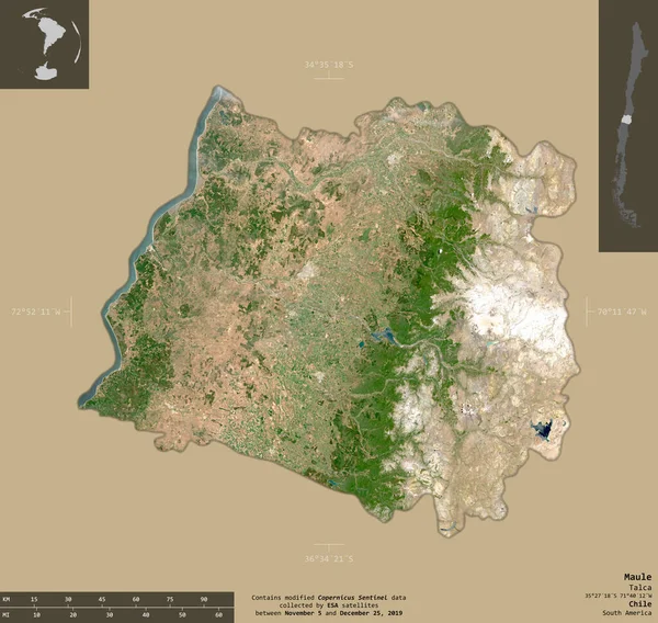 Maule Regionen Chile Satellitbilder Från Sentinel Form Isolerad Solid Bakgrund — Stockfoto