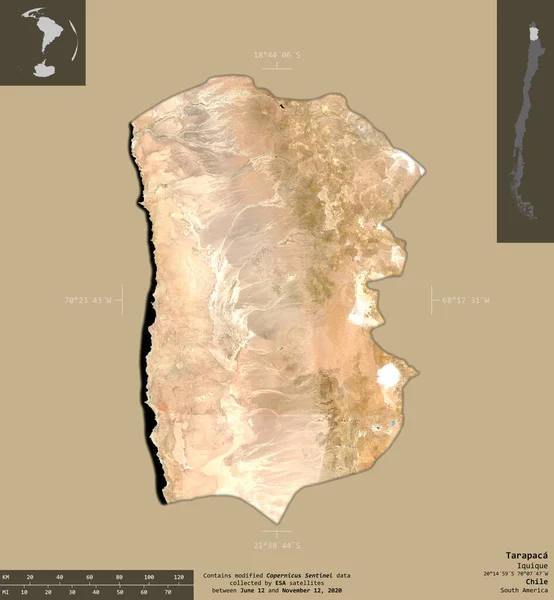 Tarapaca Región Chile Imágenes Satelitales Sentinel Forma Aislada Sobre Fondo — Foto de Stock