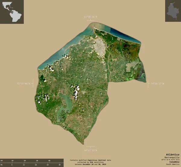 Atlantico Kolumbian Osasto Sentinel Satelliittikuvia Muoto Eristetty Vankka Tausta Informatiivinen — kuvapankkivalokuva