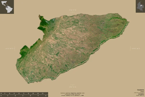 Casanare Die Absicht Kolumbiens Satellitenbilder Von Sentinel Form Isoliert Auf — Stockfoto