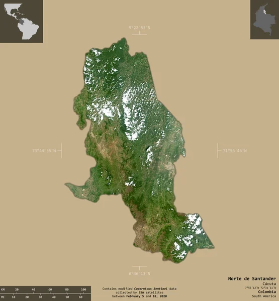 Norte Santander Departamento Colombia Imágenes Satelitales Sentinel Forma Aislada Sobre — Foto de Stock