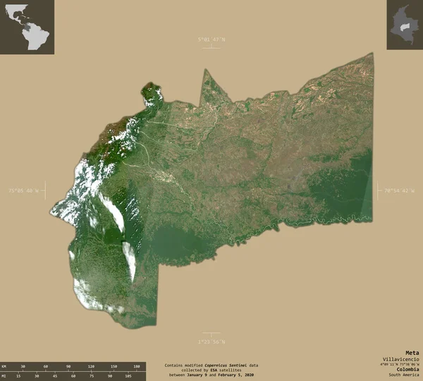 Мета Департамент Колумбії Супутникові Знімки Sentinel Форма Ізольована Твердому Тлі — стокове фото