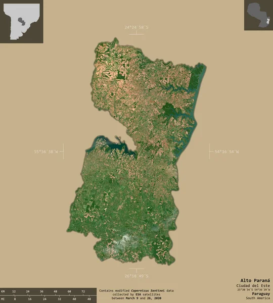 Alto Parana Département Paraguay Imagerie Satellite Sentinel Forme Isolée Sur — Photo