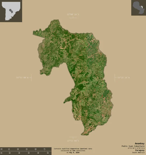 Amambay Departementet Paraguay Satellitbilder Från Sentinel Form Isolerad Solid Bakgrund — Stockfoto