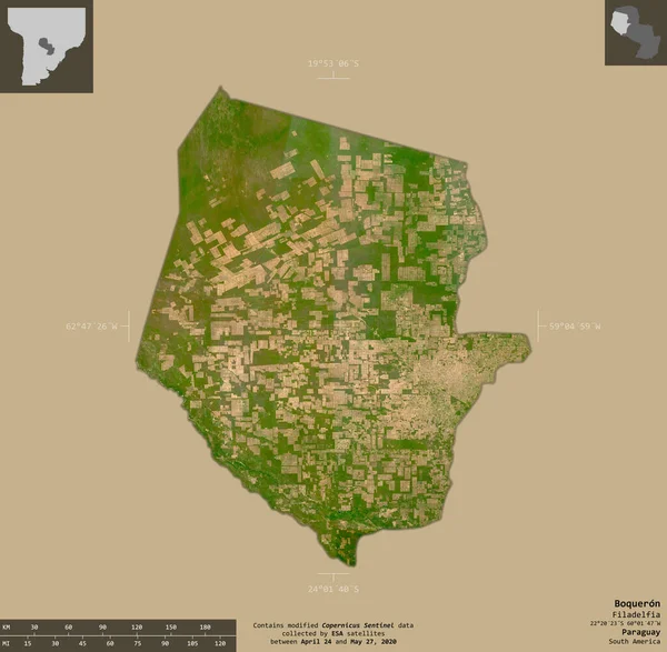 Boqueron Departement Paraguay Satellitenbilder Von Sentinel Form Isoliert Auf Festem — Stockfoto