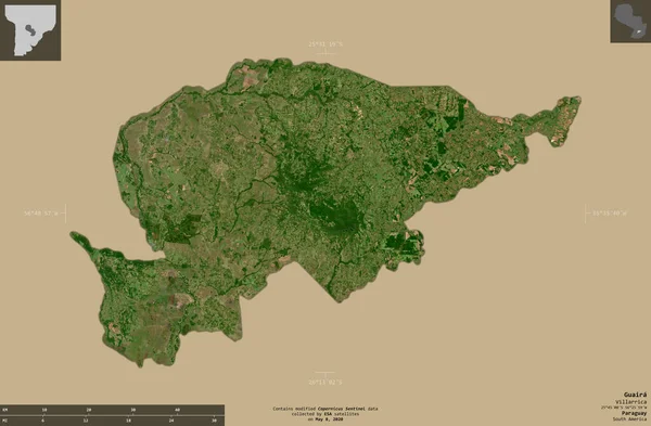 Guaira Departement Paraguay Sentinel Satellietbeelden Vorm Geïsoleerd Solide Achtergrond Met — Stockfoto