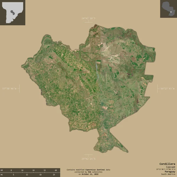 Cordillera Departamento Paraguay Imágenes Satelitales Sentinel Forma Aislada Sobre Fondo —  Fotos de Stock