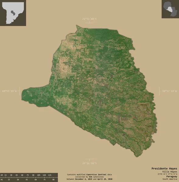 Presidente Hayes Departement Paraguay Satellitenbilder Von Sentinel Form Isoliert Auf — Stockfoto