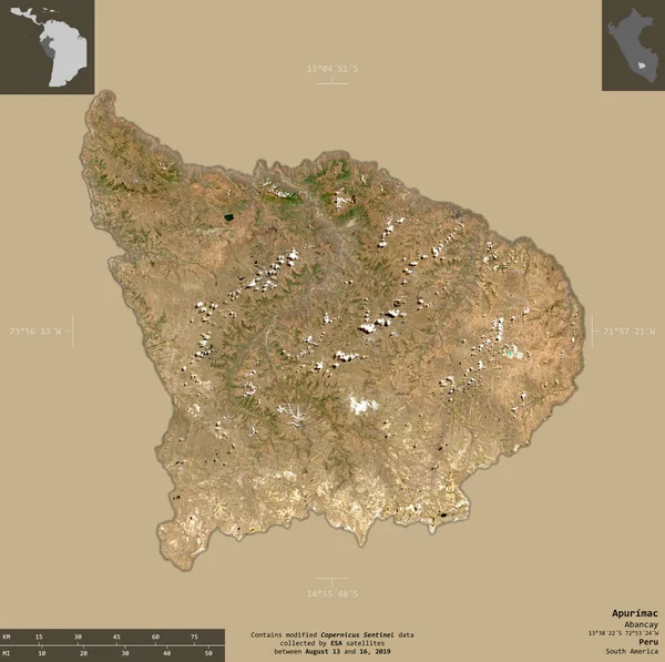 Apurimac Regionen Peru Satellitbilder Från Sentinel Form Isolerad Solid Bakgrund — Stockfoto