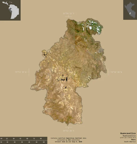 Huancavelica Region Peru Sentinel Satellite Imagery Shape Isolated Solid Background — Stock Photo, Image