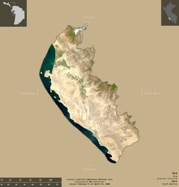 Ica Región Perú Imágenes Satelitales Sentinel Forma Aislada Sobre Fondo — Foto de Stock