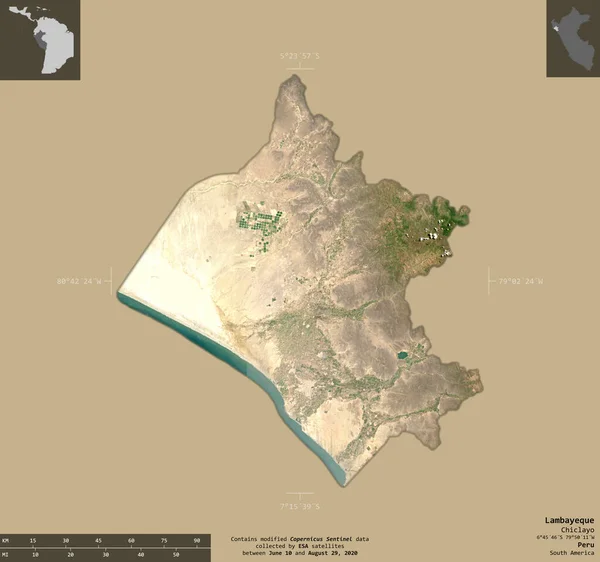 Lambayeque Región Del Perú Imágenes Satelitales Sentinel Forma Aislada Sobre — Foto de Stock