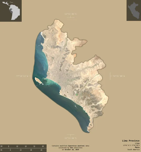 Limaprovinsen Regionen Peru Satellitbilder Från Sentinel Form Isolerad Solid Bakgrund — Stockfoto