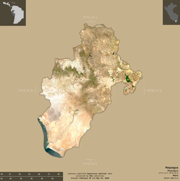 Moquegua Peru Bölgesi Sentinel Uydu Görüntüleri Bilgilendirici Örtülerle Sağlam Arkaplanda — Stok fotoğraf