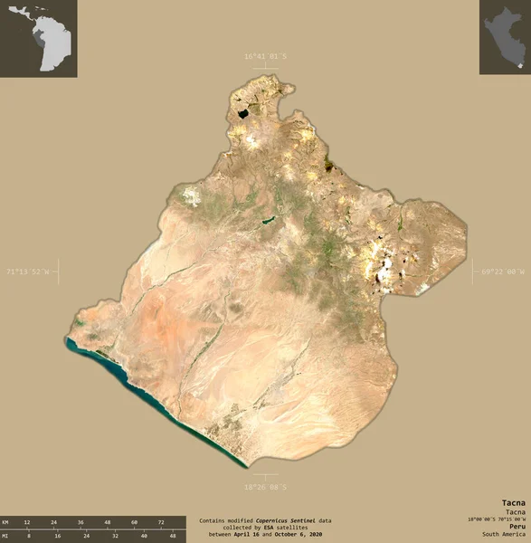 Tacna Región Perú Imágenes Satelitales Sentinel Forma Aislada Sobre Fondo — Foto de Stock