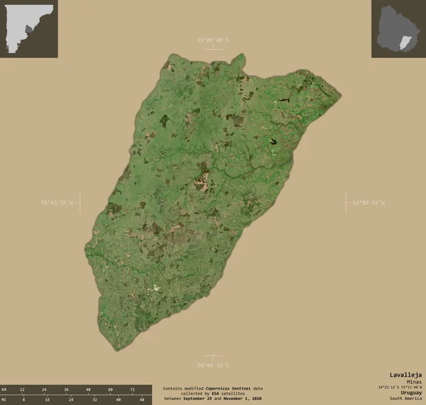 Lavalleja Departement Uruguay Satellitenbilder Von Sentinel Form Isoliert Auf Festem — Stockfoto