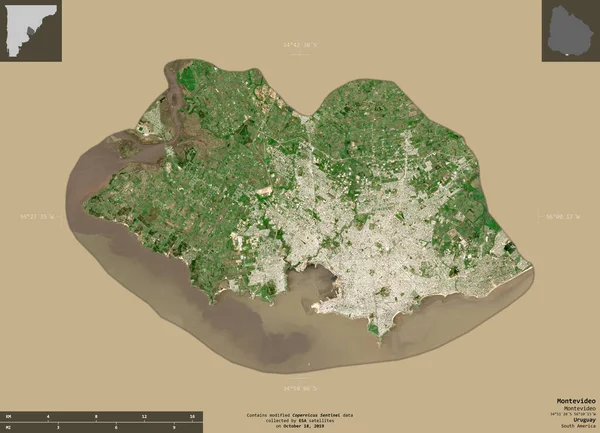 Montevidéu Departamento Uruguai Imagens Satélite Sentinela Forma Isolada Fundo Sólido — Fotografia de Stock