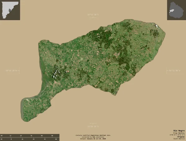 Rio Negro Uruguay Satellitbilder Från Sentinel Form Isolerad Solid Bakgrund — Stockfoto