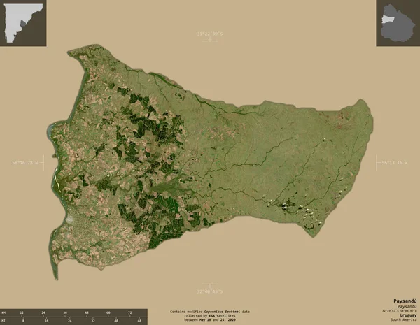 Paysandu Departamento Uruguai Imagens Satélite Sentinela Forma Isolada Fundo Sólido — Fotografia de Stock