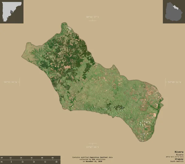 Rivera Department Uruguay Sentinel Satellite Imagery Shape Isolated Solid Background — Stock Photo, Image