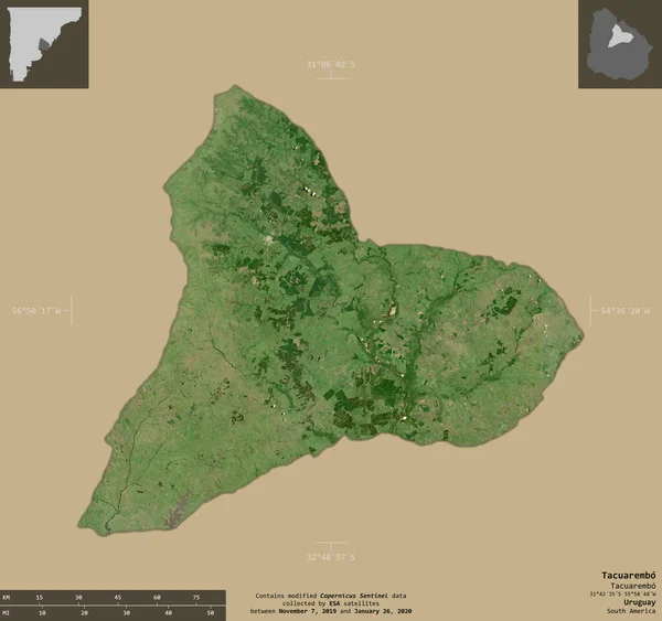 Tacuarembo Département Uruguay Imagerie Satellite Sentinel Forme Isolée Sur Fond — Photo