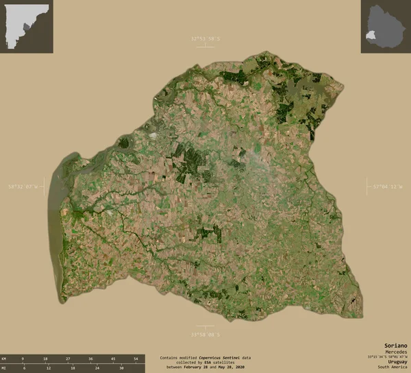 Соріано Департамент Уругваю Супутникові Знімки Sentinel Форма Ізольована Твердому Тлі — стокове фото