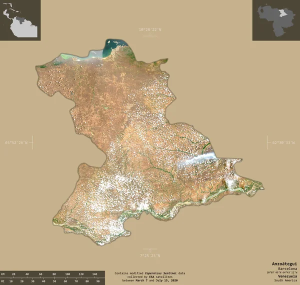 Anzoategui Bundesstaat Venezuela Satellitenbilder Von Sentinel Form Isoliert Auf Festem — Stockfoto