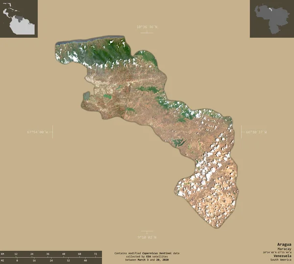 Aragua State Venezuela Sentinel Satellite Imagery Shape Isolated Solid Background — ストック写真