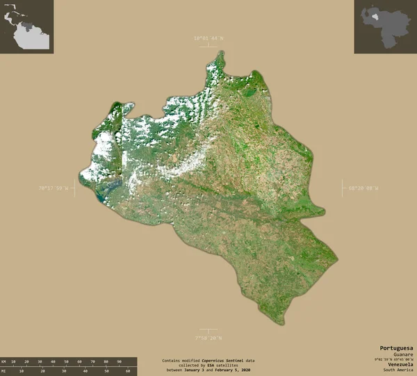 Portuesa Venezuela Satellitbilder Från Sentinel Form Isolerad Solid Bakgrund Med — Stockfoto