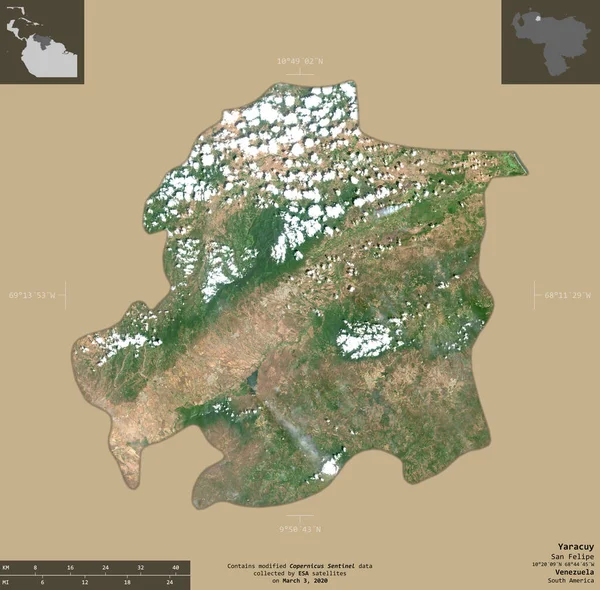 Yaracuy Estado Venezuela Imagens Satélite Sentinela Forma Isolada Fundo Sólido — Fotografia de Stock