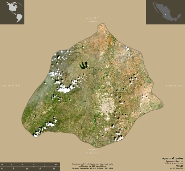 Aguascalientes Delstaten Mexiko Satellitbilder Från Sentinel Form Isolerad Solid Bakgrund — Stockfoto