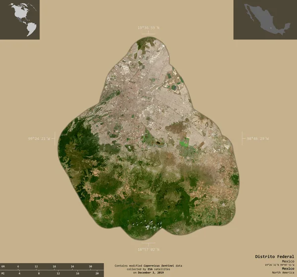 Distrito Federal Federal District Mexico Супутникові Знімки Sentinel Форма Ізольована — стокове фото